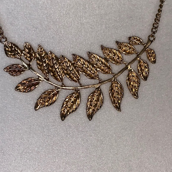 Gold Olive Leaf Bib Statement Necklace - Picture 8 of 16